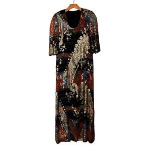 1970 Gold Lame Paisley Dress Gown Elizabeth Arden‎ Pauline Trigere Collection